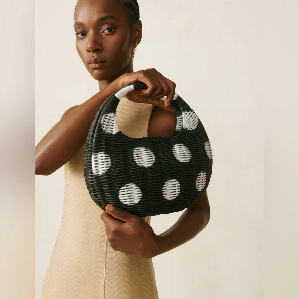 Kate Spade New York Polka Dot Wicker Crescent Bag NWT